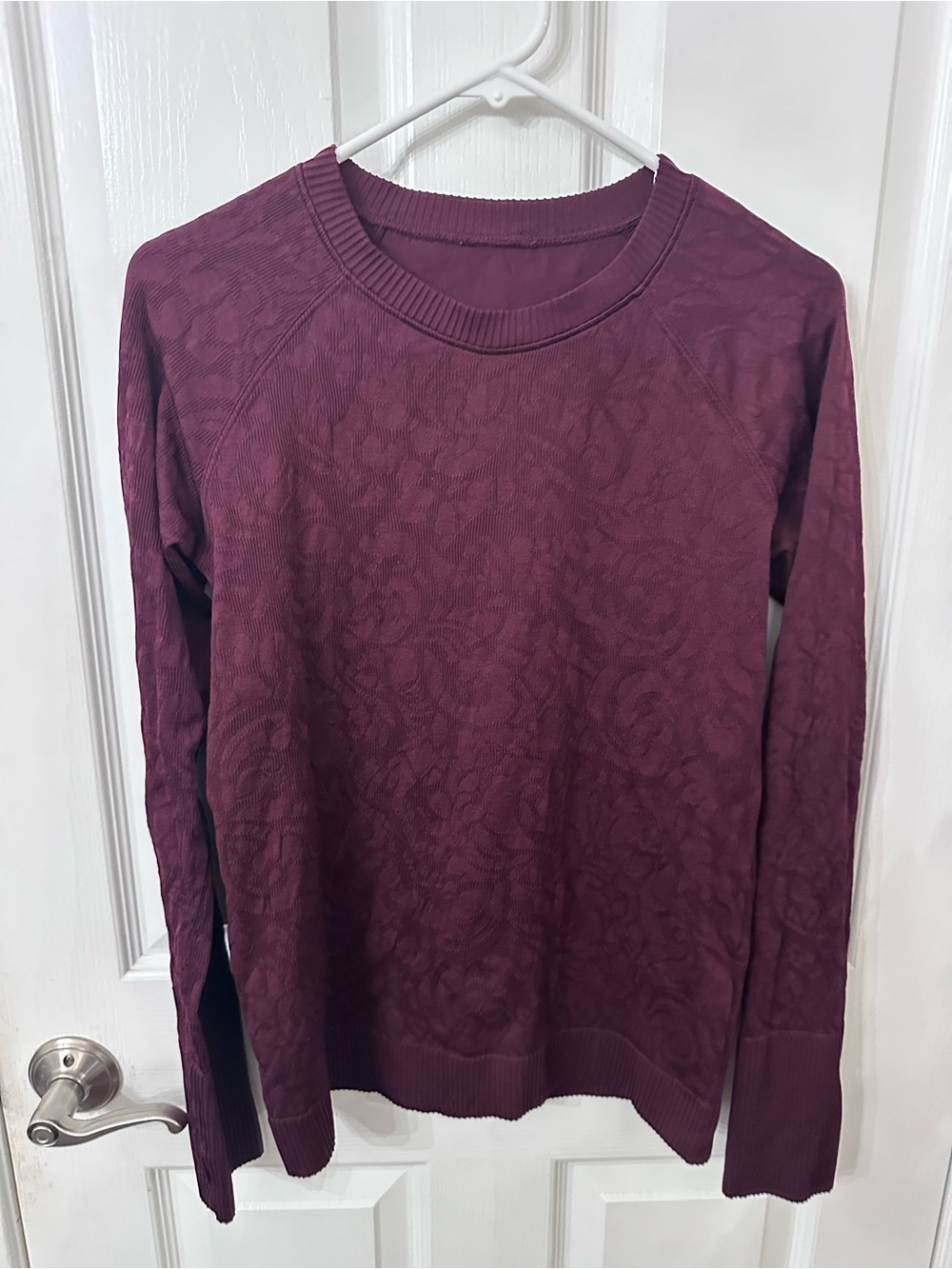 Lululemon Rest Less Pullover Floral Jacquard Knit Garnet Burgundy - Size 8